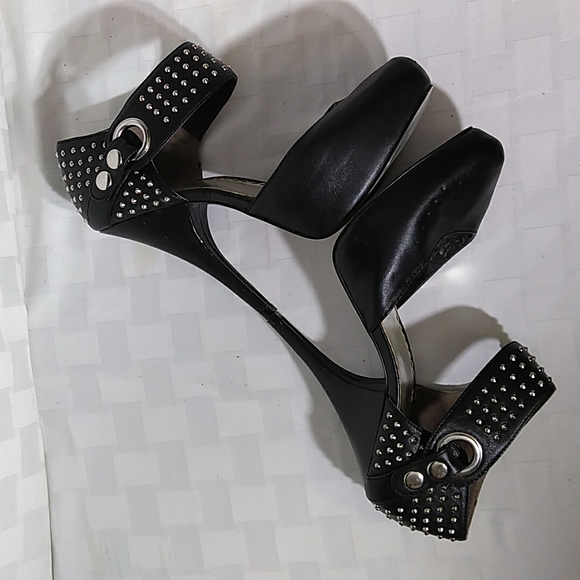 Bebe Black Leather Studded Stiletto Heels - Picture 6 of 16